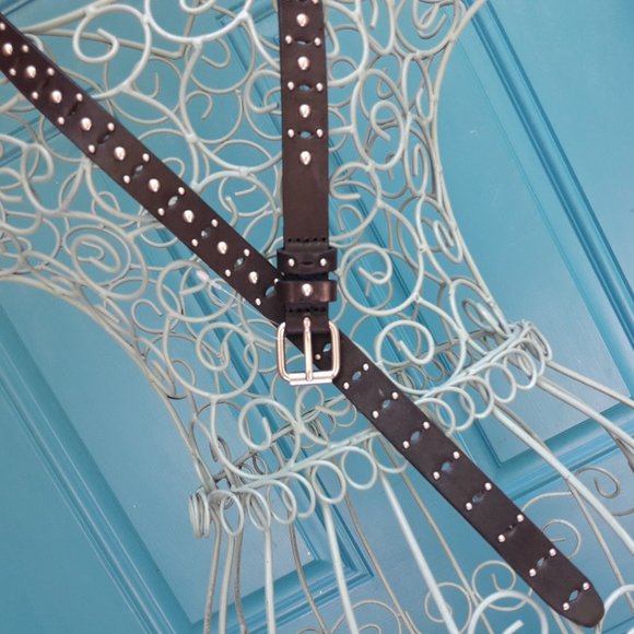 Genuine Leather Belt Metal Studded Silver Studs Grommets Rivets Goth Medieval. T - Picture 11 of 12